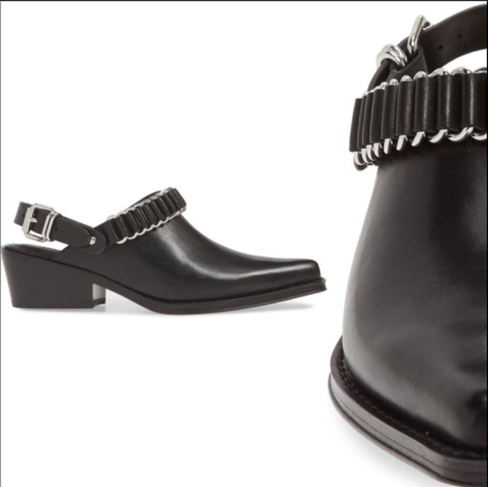 AllSaints Ryder Black Leather Slingback Mules Chain Strap Western 9 EU 40